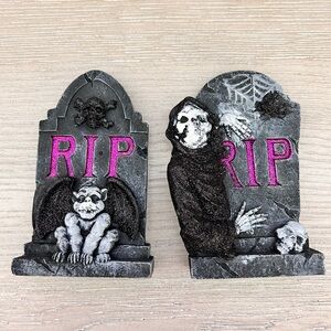Halloween Tombstone Decor with Gargoyle and Grim Reaper
